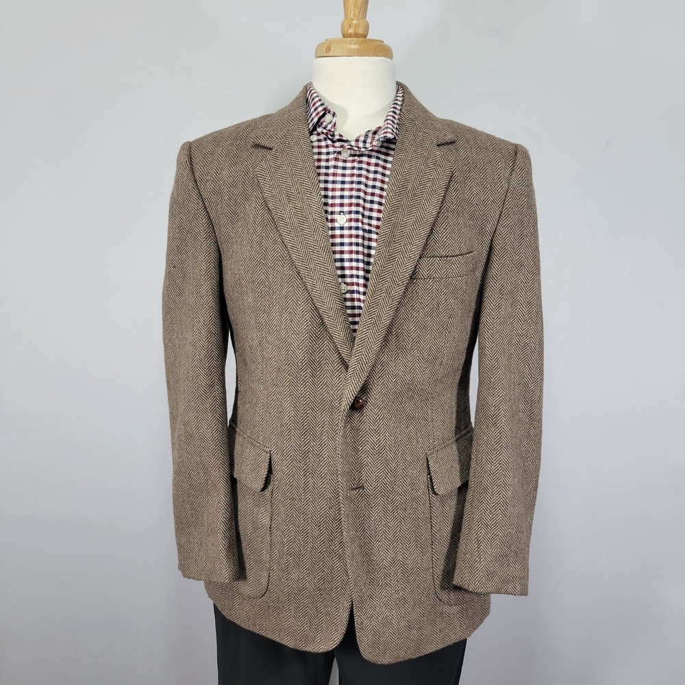 Joe Namath Men's Tweed Sport Coat Blazer Brown Herringbone Polyester Wool 42S